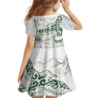 New Zealand Kea Bird Family Matching Off Shoulder Short Dress and Hawaiian Shirt Maori Tattoo and Silver Fern Green Color LT03 - Polynesian Pride