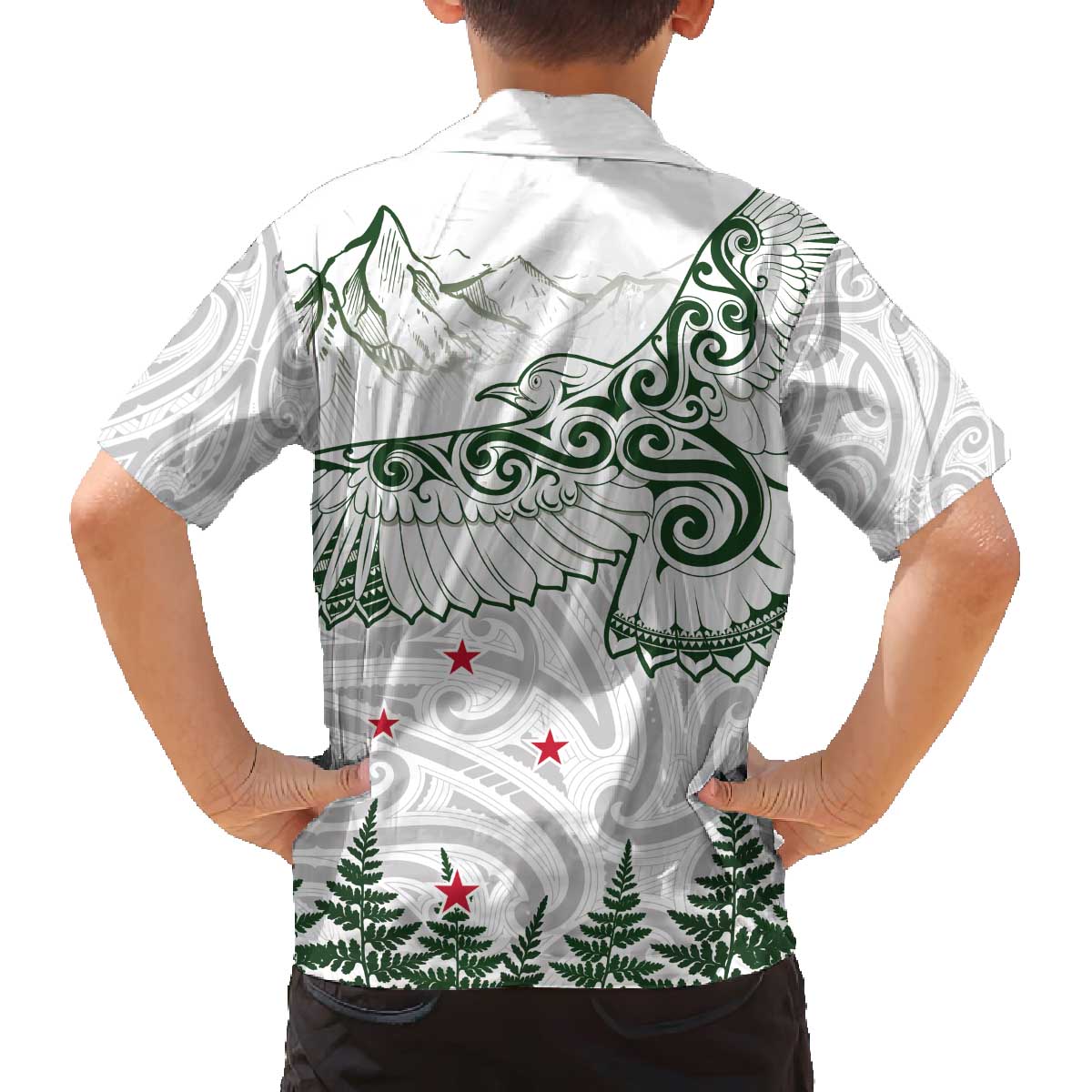New Zealand Kea Bird Family Matching Puletasi and Hawaiian Shirt Maori Tattoo and Silver Fern Green Color LT03 - Polynesian Pride