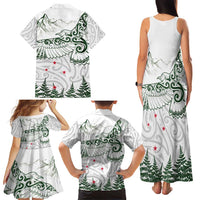 New Zealand Kea Bird Family Matching Tank Maxi Dress and Hawaiian Shirt Maori Tattoo and Silver Fern Green Color LT03 - Polynesian Pride
