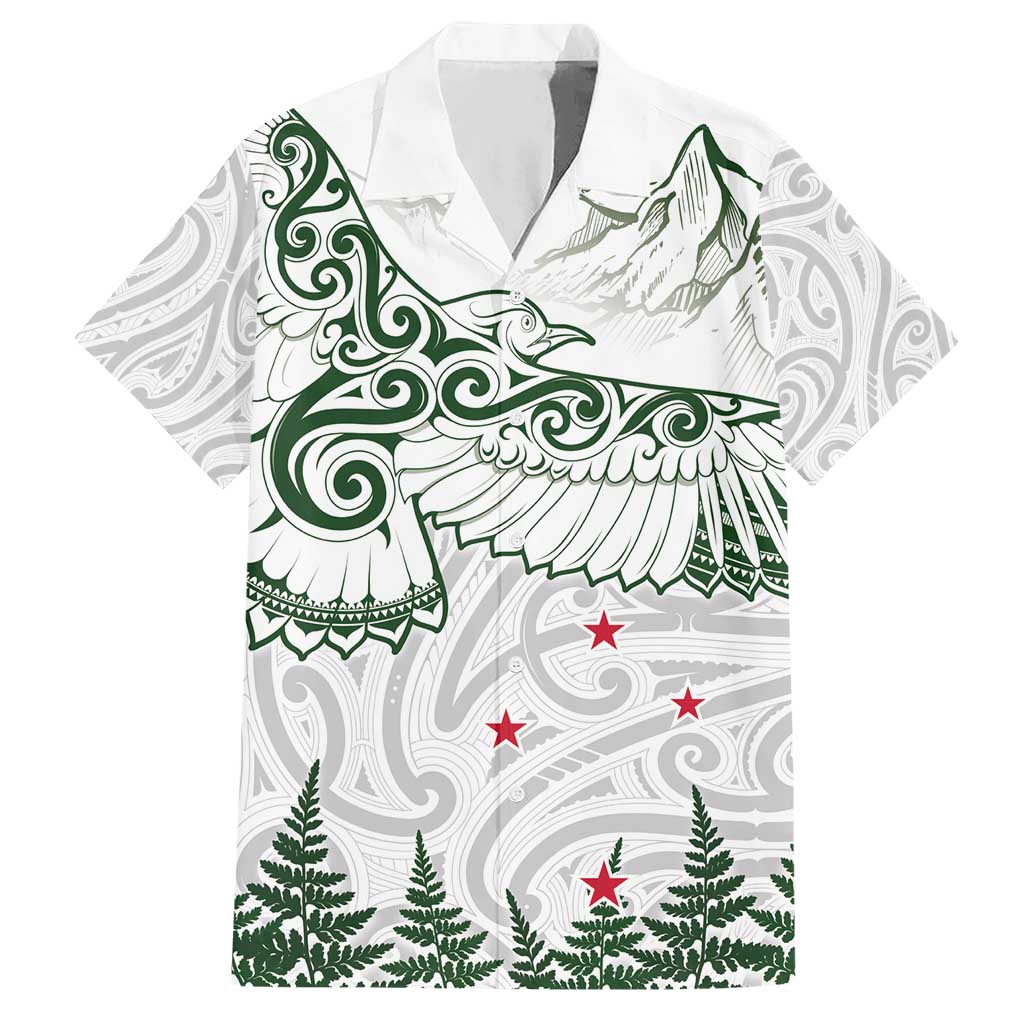 New Zealand Kea Bird Hawaiian Shirt Maori Tattoo and Silver Fern Green Color LT03 White - Polynesian Pride