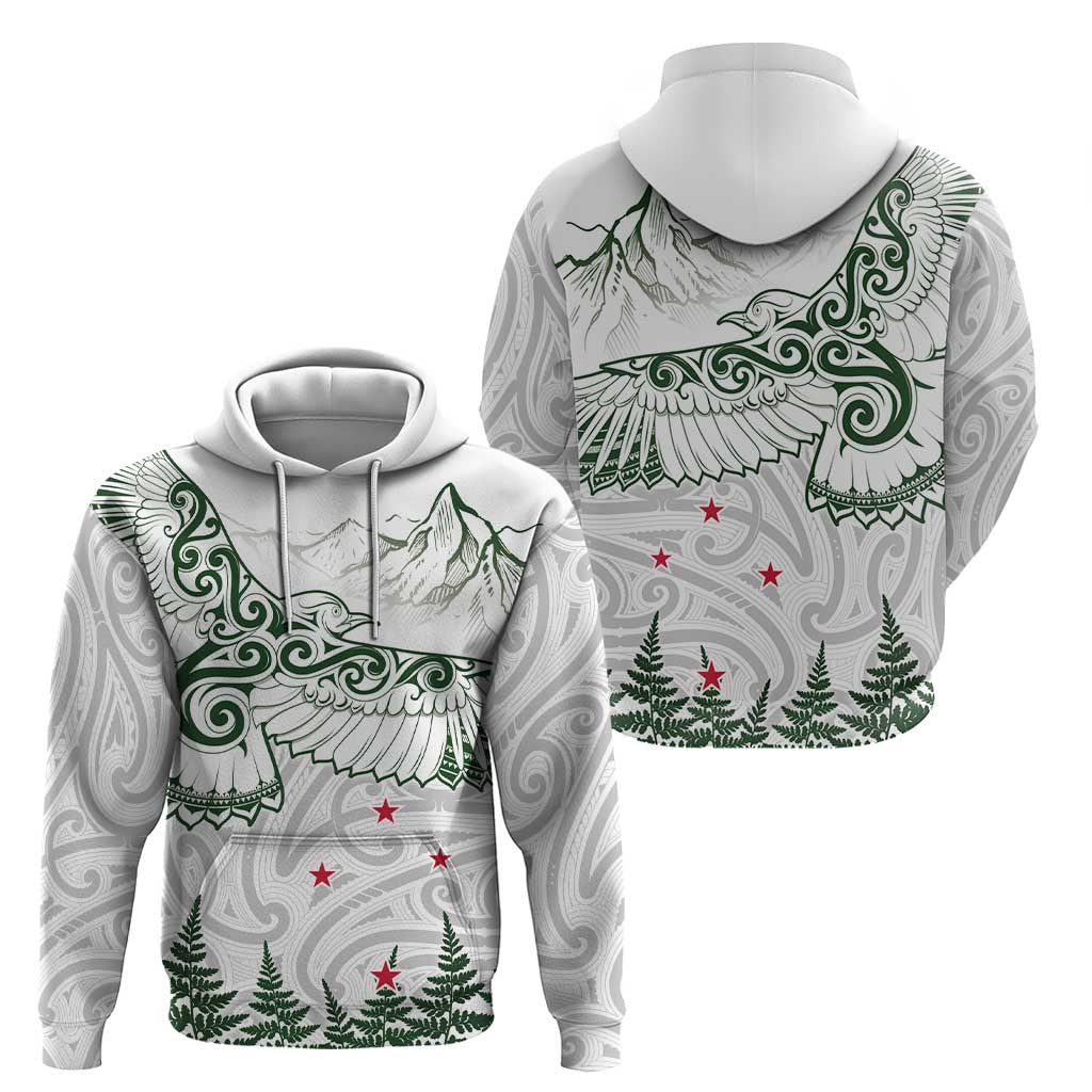 New Zealand Kea Bird Hoodie Maori Tattoo and Silver Fern Green Color LT03 - Polynesian Pride