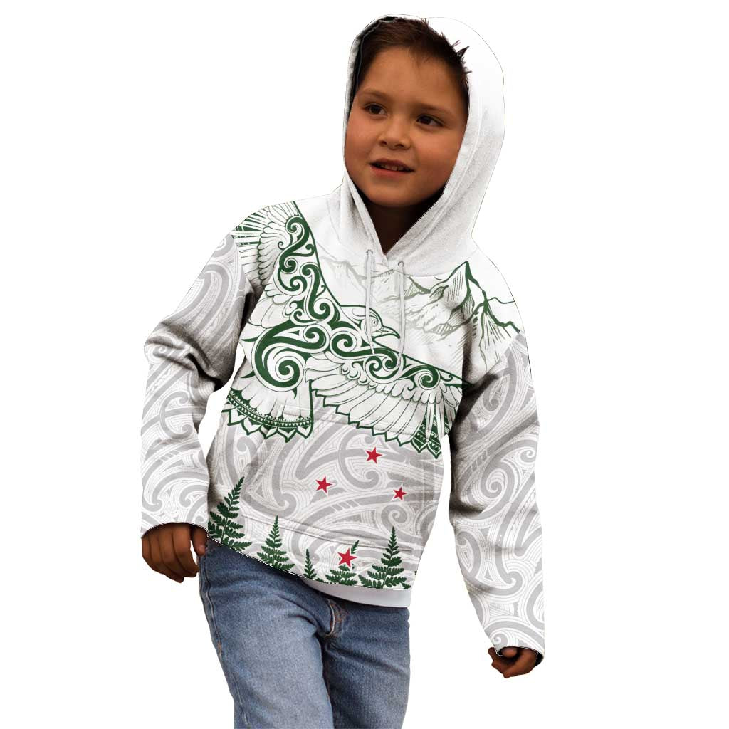 New Zealand Kea Bird Kid Hoodie Maori Tattoo and Silver Fern Green Color LT03 - Polynesian Pride
