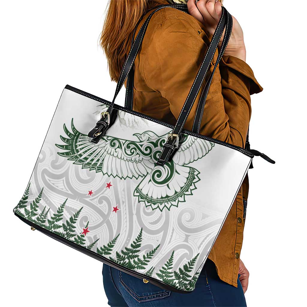 New Zealand Kea Bird Leather Tote Bag Maori Tattoo and Silver Fern Green Color LT03 - Polynesian Pride