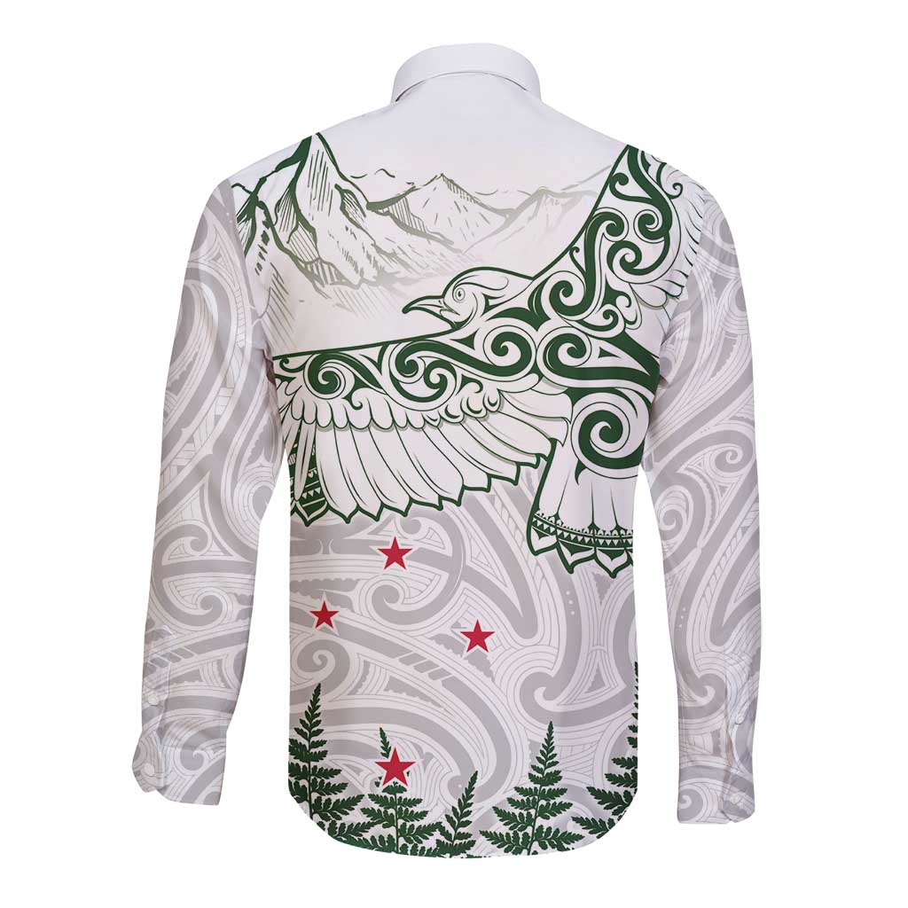 New Zealand Kea Bird Long Sleeve Button Shirt Maori Tattoo and Silver Fern Green Color LT03 - Polynesian Pride