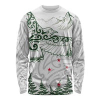 New Zealand Kea Bird Long Sleeve Shirt Maori Tattoo and Silver Fern Green Color LT03 Unisex White - Polynesian Pride