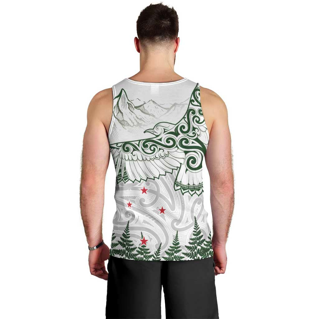 New Zealand Kea Bird Men Tank Top Maori Tattoo and Silver Fern Green Color