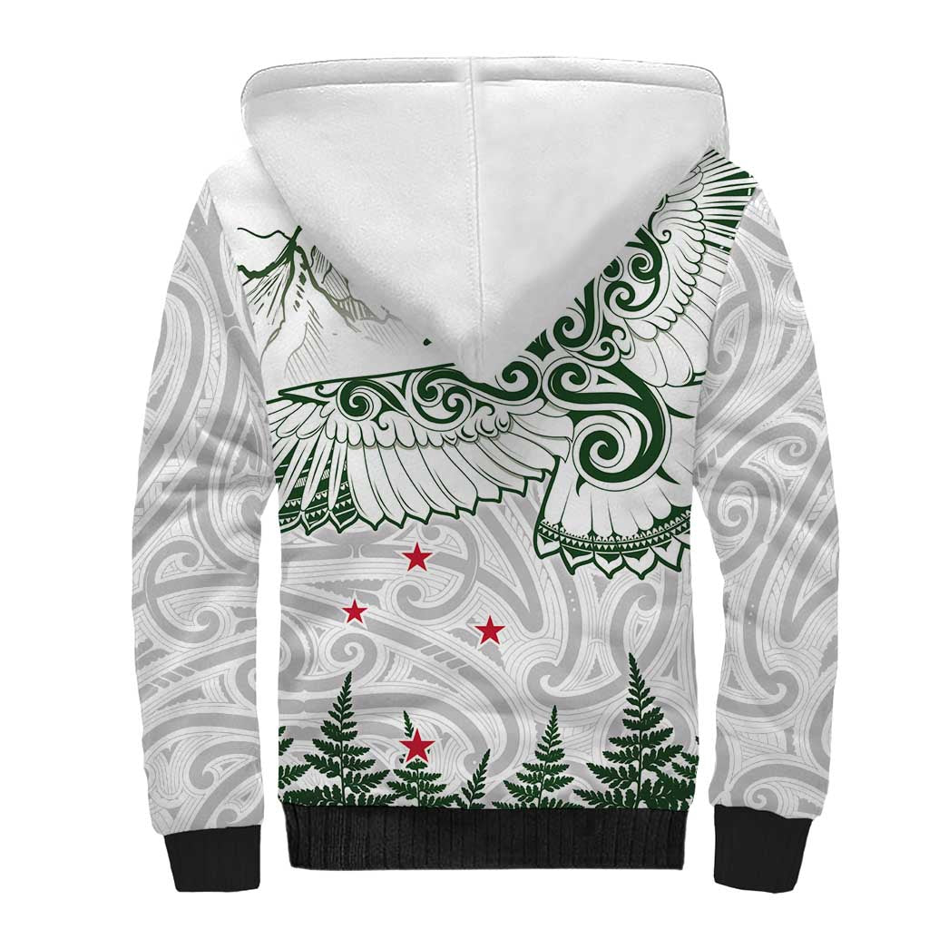 New Zealand Kea Bird Sherpa Hoodie Maori Tattoo and Silver Fern Green Color LT03 - Polynesian Pride