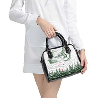 New Zealand Kea Bird Shoulder Handbag Maori Tattoo and Silver Fern Green Color
