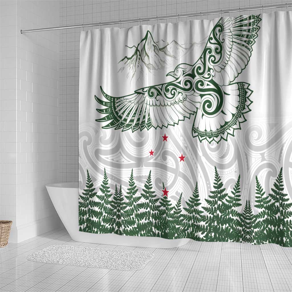 New Zealand Kea Bird Shower Curtain Maori Tattoo and Silver Fern Green Color LT03 - Polynesian Pride