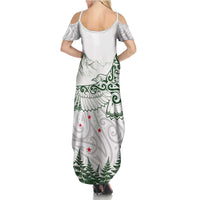 New Zealand Kea Bird Summer Maxi Dress Maori Tattoo and Silver Fern Green Color LT03 - Polynesian Pride