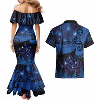 New Zealand Kea Bird Couples Matching Mermaid Dress and Hawaiian Shirt Maori Tattoo and Silver Fern Matariki Style LT03 - Polynesian Pride