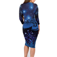 New Zealand Kea Bird Family Matching Long Sleeve Bodycon Dress and Hawaiian Shirt Maori Tattoo and Silver Fern Matariki Style LT03 - Polynesian Pride
