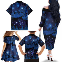New Zealand Kea Bird Family Matching Off The Shoulder Long Sleeve Dress and Hawaiian Shirt Maori Tattoo and Silver Fern Matariki Style LT03 - Polynesian Pride