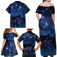 New Zealand Kea Bird Family Matching Off Shoulder Maxi Dress and Hawaiian Shirt Maori Tattoo and Silver Fern Matariki Style LT03 - Polynesian Pride