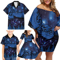 New Zealand Kea Bird Family Matching Off Shoulder Short Dress and Hawaiian Shirt Maori Tattoo and Silver Fern Matariki Style LT03 - Polynesian Pride