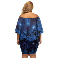 New Zealand Kea Bird Family Matching Off Shoulder Short Dress and Hawaiian Shirt Maori Tattoo and Silver Fern Matariki Style LT03 - Polynesian Pride