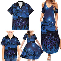 New Zealand Kea Bird Family Matching Summer Maxi Dress and Hawaiian Shirt Maori Tattoo and Silver Fern Matariki Style LT03 - Polynesian Pride