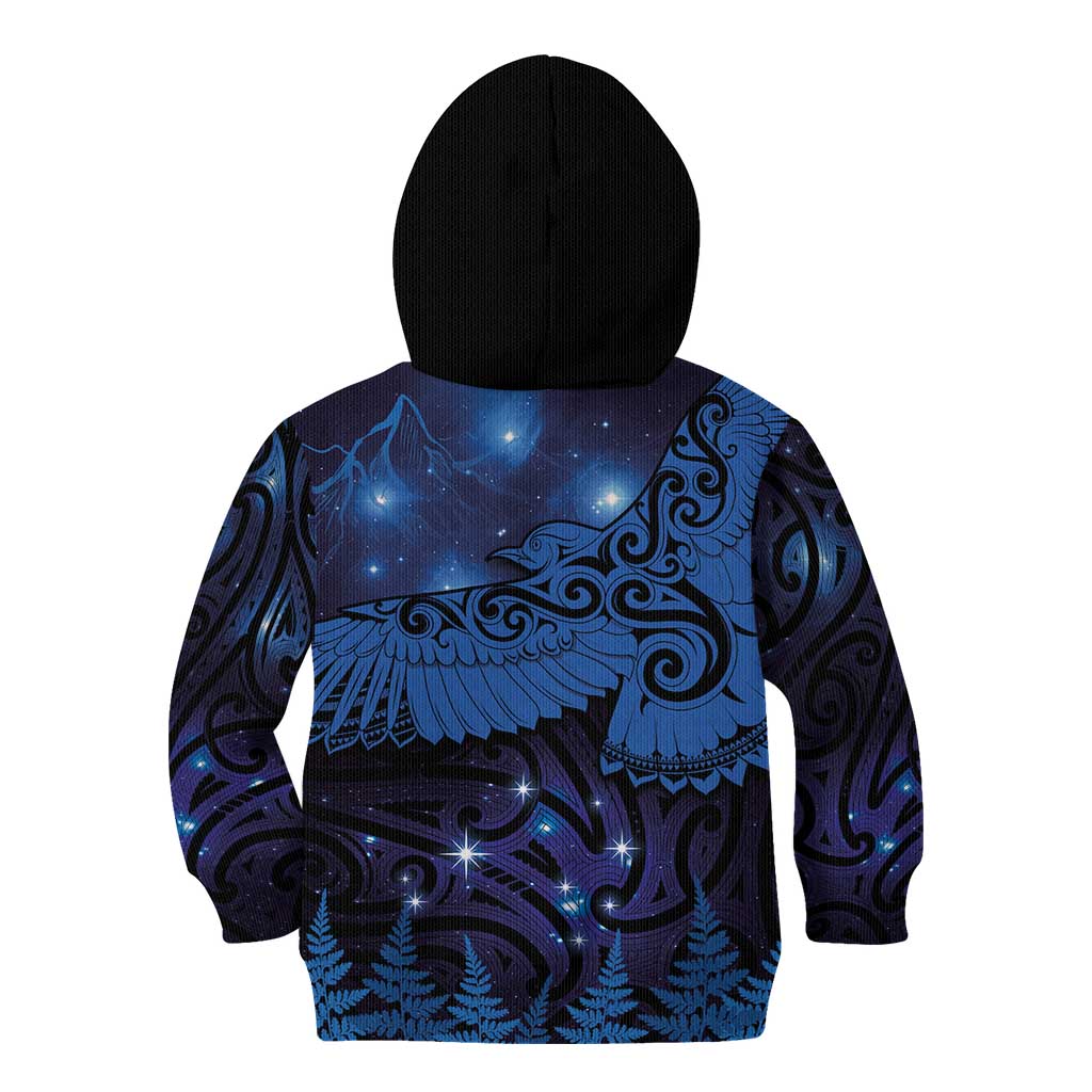 New Zealand Kea Bird Kid Hoodie Maori Tattoo and Silver Fern Matariki Style LT03 - Polynesian Pride