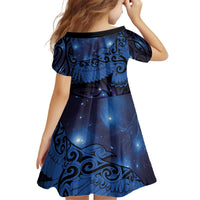 New Zealand Kea Bird Kid Short Sleeve Dress Maori Tattoo and Silver Fern Matariki Style LT03 - Polynesian Pride