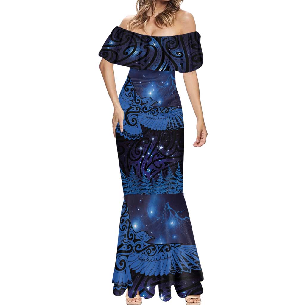 New Zealand Kea Bird Mermaid Dress Maori Tattoo and Silver Fern Matariki Style LT03 - Polynesian Pride