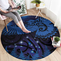 New Zealand Kea Bird Round Carpet Maori Tattoo and Silver Fern Matariki Style