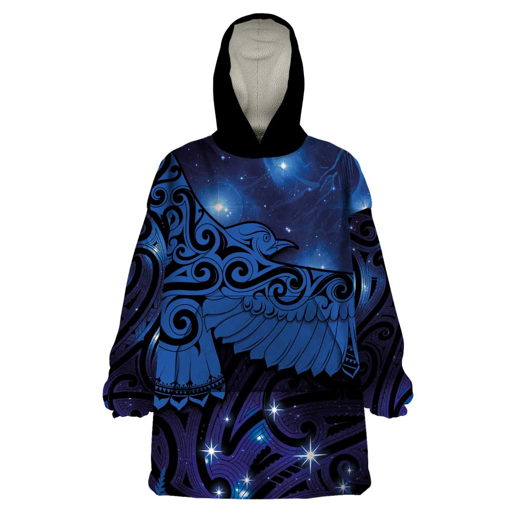 New Zealand Kea Bird Wearable Blanket Hoodie Maori Tattoo and Silver Fern Matariki Style LT03 One Size Blue - Polynesian Pride