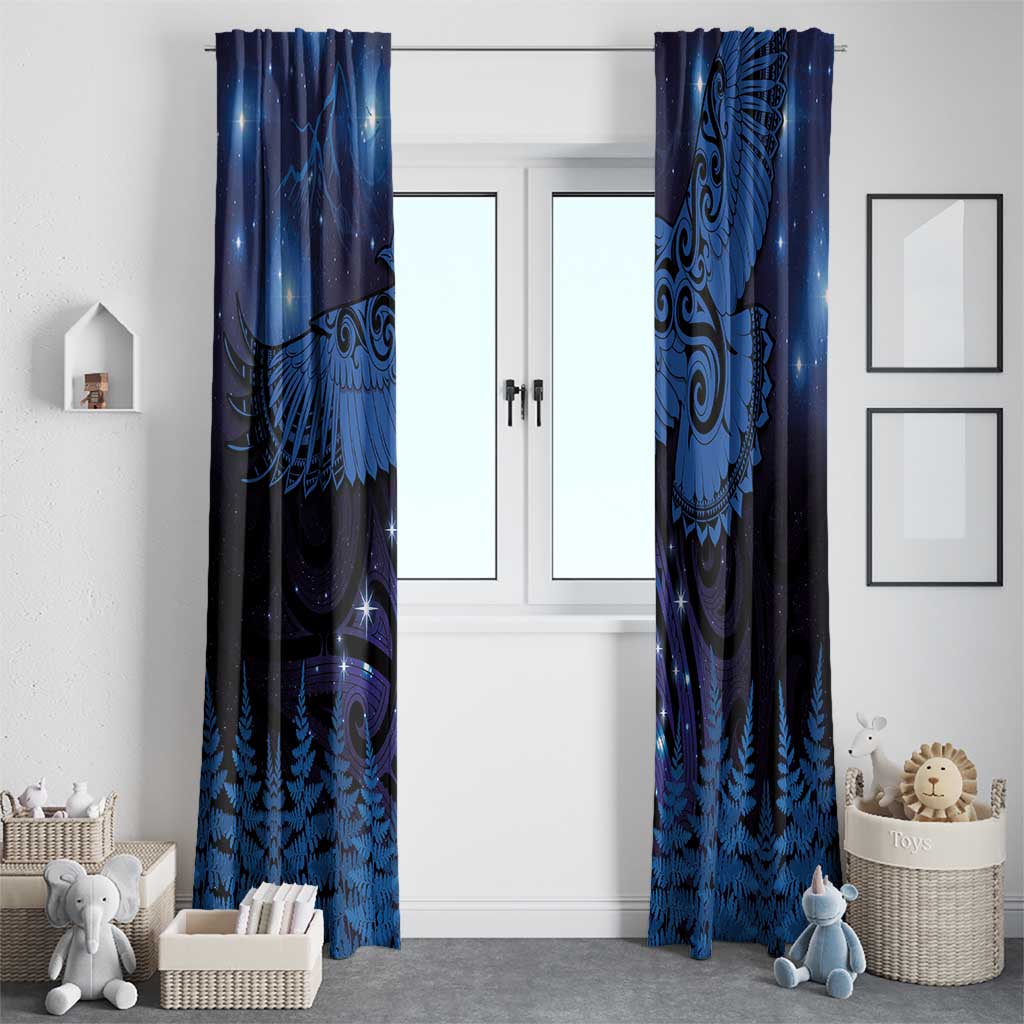 New Zealand Kea Bird Window Curtain Maori Tattoo and Silver Fern Matariki Style