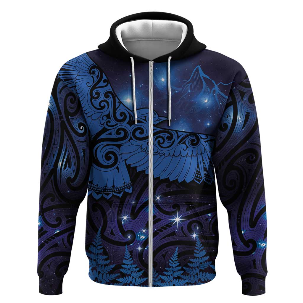 New Zealand Kea Bird Zip Hoodie Maori Tattoo and Silver Fern Matariki Style LT03 Zip Hoodie Blue - Polynesian Pride