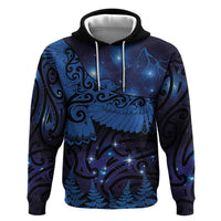 New Zealand Kea Bird Zip Hoodie Maori Tattoo and Silver Fern Matariki Style LT03 Pullover Hoodie Blue - Polynesian Pride