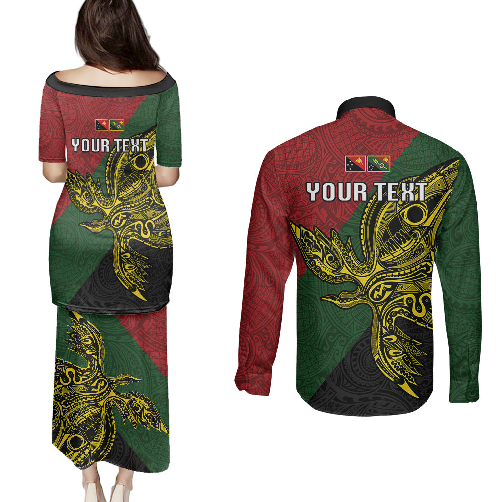 Custom Papua New Guinea Chimbu Province Couples Matching Puletasi Dress and Long Sleeve Button Shirts PNG Birds Of Paradise Polynesian Arty Style LT03 - Polynesian Pride
