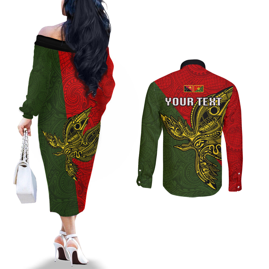 Custom Papua New Guinea Eastern Highlands Province Couples Matching Off The Shoulder Long Sleeve Dress and Long Sleeve Button Shirts PNG Birds Of Paradise Polynesian Arty Style LT03 - Polynesian Pride