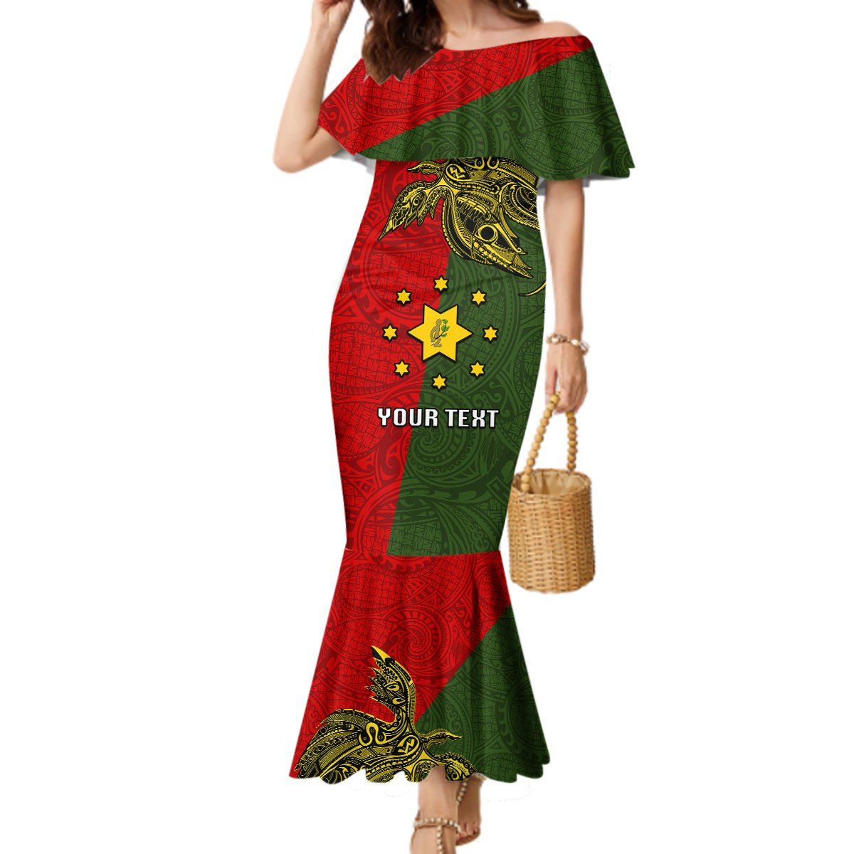 Custom Papua New Guinea Eastern Highlands Province Mermaid Dress PNG Birds Of Paradise Polynesian Arty Style LT03 Women Green - Polynesian Pride
