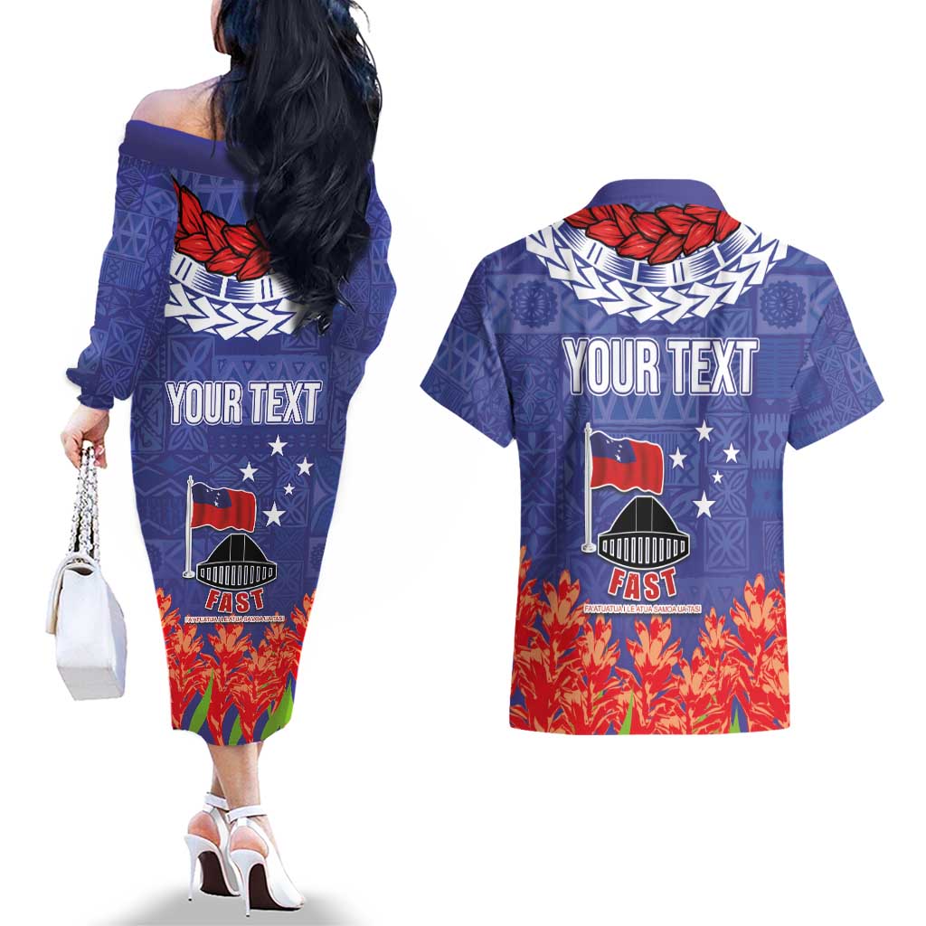 FAST Party Samoa Couples Matching Off The Shoulder Long Sleeve Dress and Hawaiian Shirt Ula Fala Teuila Polynesian Tapa Pattern