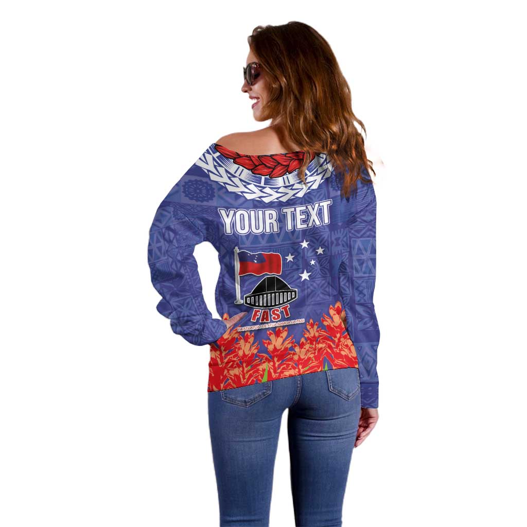 FAST Party Samoa Off Shoulder Sweater Ula Fala Teuila Polynesian Tapa Pattern