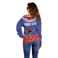 FAST Party Samoa Off Shoulder Sweater Ula Fala Teuila Polynesian Tapa Pattern