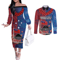 CHOGM FAST Samoa 2024 Couples Matching Off The Shoulder Long Sleeve Dress and Long Sleeve Button Shirt Samoan Tapa Tribal and Ornament Pattern with Hibiscus