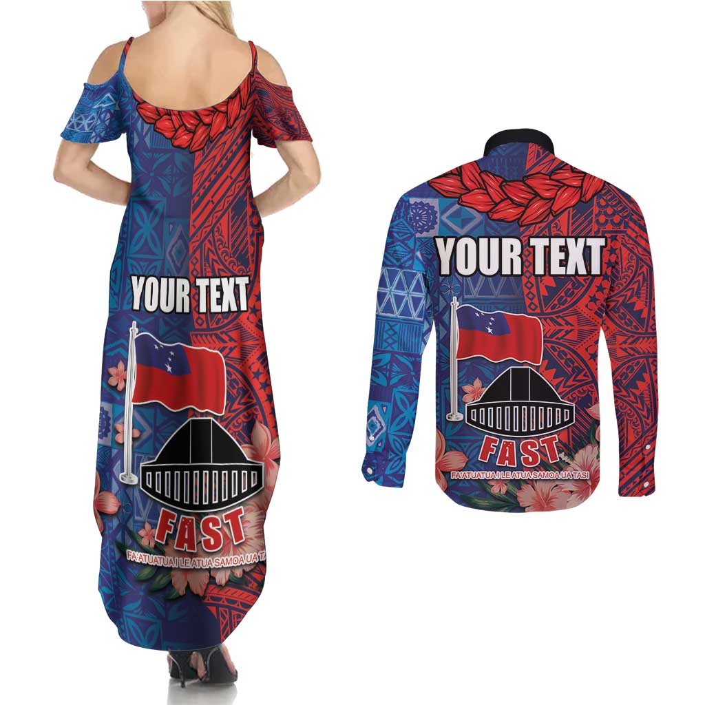 CHOGM FAST Samoa 2024 Couples Matching Summer Maxi Dress and Long Sleeve Button Shirt Samoan Tapa Tribal and Ornament Pattern with Hibiscus
