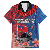 CHOGM FAST Samoa 2024 Family Matching Long Sleeve Bodycon Dress and Hawaiian Shirt Samoan Tapa Tribal and Ornament Pattern with Hibiscus LT03 Dad's Shirt - Short Sleeve Blue - Polynesian Pride