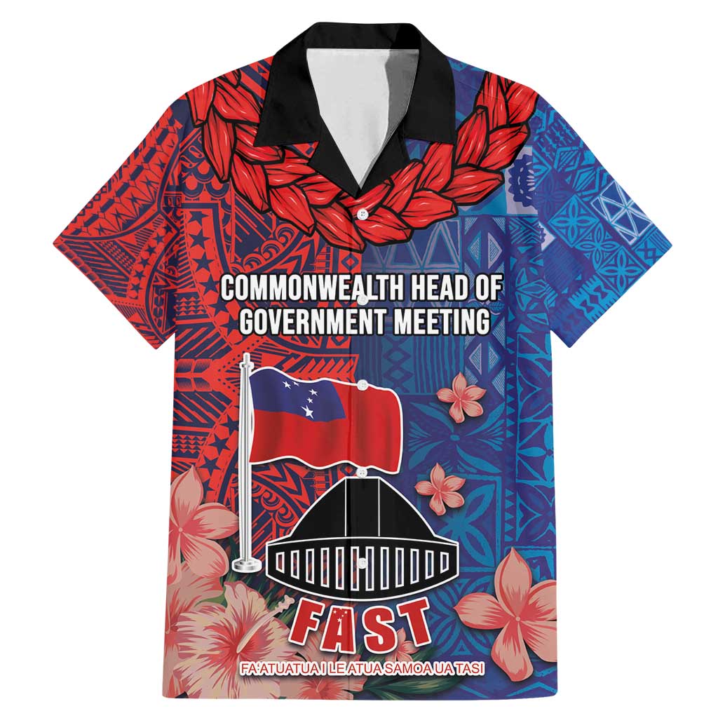 CHOGM FAST Samoa 2024 Family Matching Mermaid Dress and Hawaiian Shirt Samoan Tapa Tribal and Ornament Pattern with Hibiscus LT03 Dad's Shirt - Short Sleeve Blue - Polynesian Pride