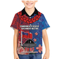 CHOGM FAST Samoa 2024 Family Matching Mermaid Dress and Hawaiian Shirt Samoan Tapa Tribal and Ornament Pattern with Hibiscus LT03 Son's Shirt Blue - Polynesian Pride