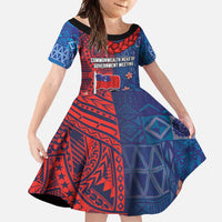 CHOGM FAST Samoa 2024 Family Matching Off Shoulder Maxi Dress and Hawaiian Shirt Samoan Tapa Tribal and Ornament Pattern with Hibiscus LT03 Daughter's Dress Blue - Polynesian Pride