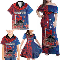 CHOGM FAST Samoa 2024 Family Matching Off Shoulder Maxi Dress and Hawaiian Shirt Samoan Tapa Tribal and Ornament Pattern with Hibiscus LT03 - Polynesian Pride