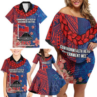 CHOGM FAST Samoa 2024 Family Matching Off Shoulder Short Dress and Hawaiian Shirt Samoan Tapa Tribal and Ornament Pattern with Hibiscus LT03 - Polynesian Pride