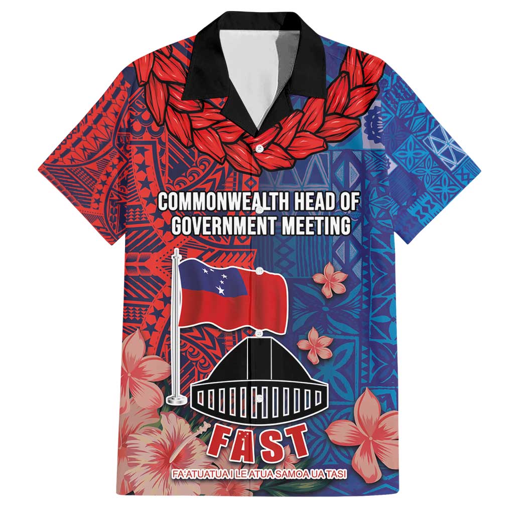 CHOGM FAST Samoa 2024 Family Matching Short Sleeve Bodycon Dress and Hawaiian Shirt Samoan Tapa Tribal and Ornament Pattern with Hibiscus LT03 Dad's Shirt - Short Sleeve Blue - Polynesian Pride