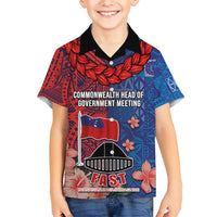 CHOGM FAST Samoa 2024 Family Matching Short Sleeve Bodycon Dress and Hawaiian Shirt Samoan Tapa Tribal and Ornament Pattern with Hibiscus LT03 Son's Shirt Blue - Polynesian Pride