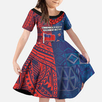 CHOGM FAST Samoa 2024 Family Matching Tank Maxi Dress and Hawaiian Shirt Samoan Tapa Tribal and Ornament Pattern with Hibiscus LT03 Daughter's Dress Blue - Polynesian Pride