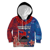 CHOGM FAST Samoa 2024 Kid Hoodie Samoan Tapa Tribal and Ornament Pattern with Hibiscus LT03 Hoodie Blue - Polynesian Pride
