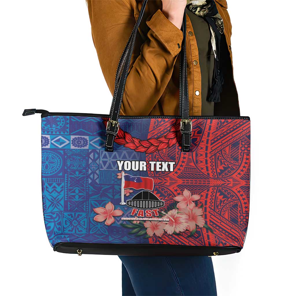 CHOGM FAST Samoa 2024 Leather Tote Bag Samoan Tapa Tribal and Ornament Pattern with Hibiscus LT03 - Polynesian Pride