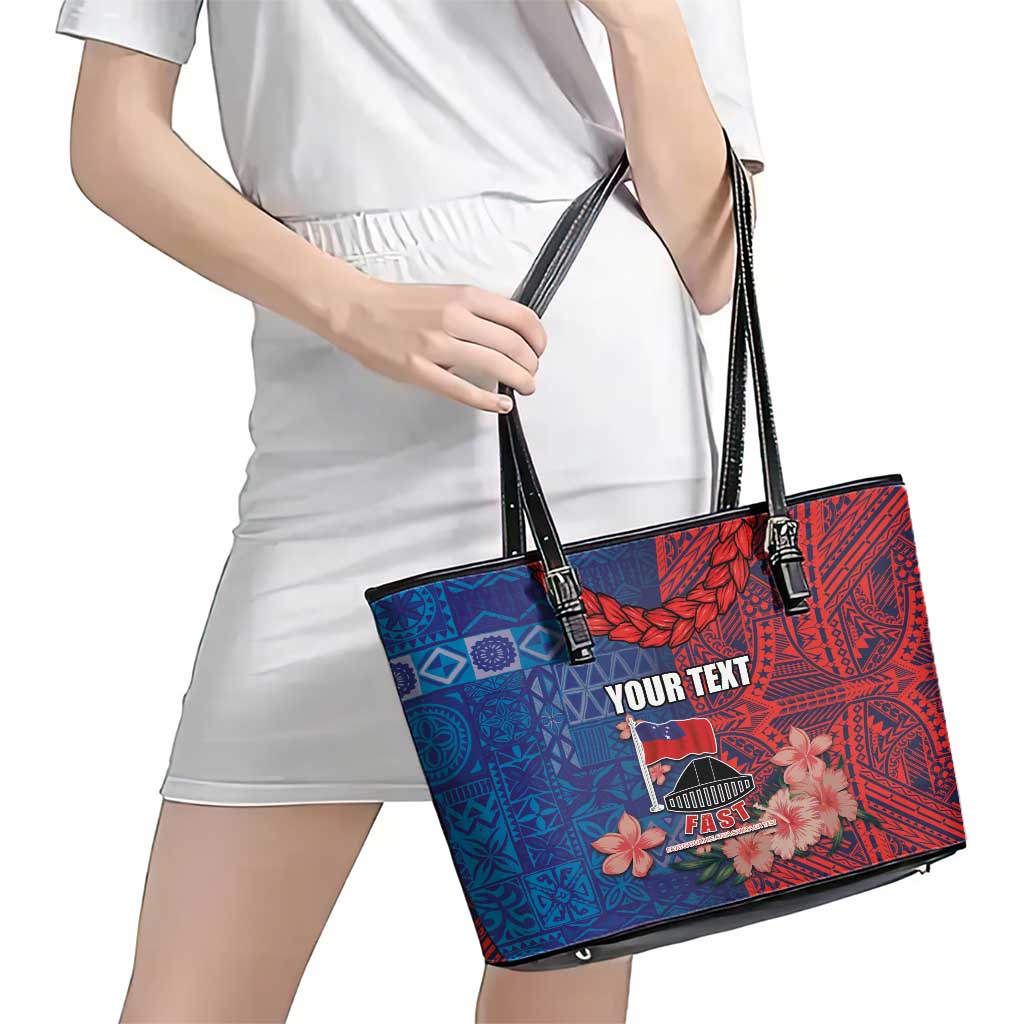 CHOGM FAST Samoa 2024 Leather Tote Bag Samoan Tapa Tribal and Ornament Pattern with Hibiscus LT03 - Polynesian Pride