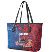 CHOGM FAST Samoa 2024 Leather Tote Bag Samoan Tapa Tribal and Ornament Pattern with Hibiscus LT03 - Polynesian Pride